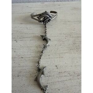 Rare Vintage EJC Pewter Dolphin Cuff Bracelet